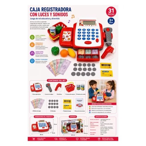 Caja Registradora Con Luces Y Sonidos 31 Piezas Juguete Infantil - Martina Baby & Kids