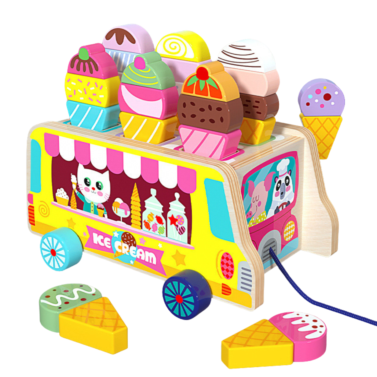 Juguete de Madera Camión de Helados Montessori 27 Piezas