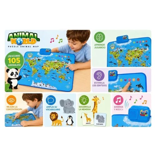 Mapa Animales Del Mundo Táctil Con Sonidos De Animales - Martina Baby & Kids