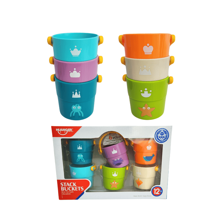 Set 6 Mini Baldes Juguetes Agua Baño Playa Para Bebé Huanger - Martina Baby & Kids