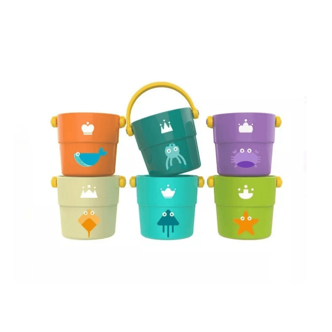Set 6 Mini Baldes Juguetes Agua Baño Playa Para Bebé Huanger - Martina Baby & Kids